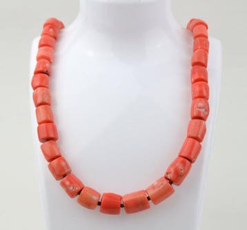 Koraal - Vintage roze koraal cilindervormige kralen -