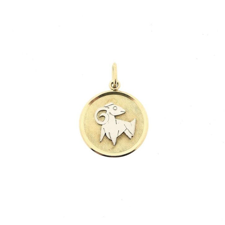Bicolor gouden sterrenbeeld hanger; Ram (Hanger of bedel), Sieraden, Tassen en Uiterlijk, Bedels, Gebruikt, Overige merken, Goud