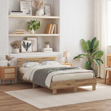 vidaXL Bedframe met hoofdeinde Artisan Eiken 120 x 190 cm, Verzenden, Nieuw, Bruin, Hout