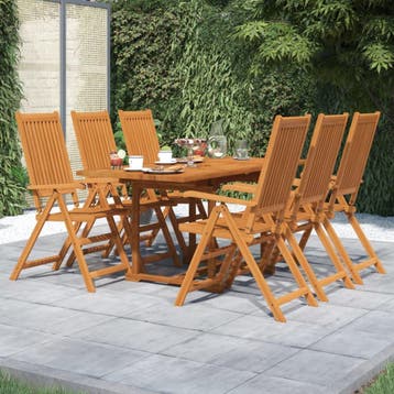 vidaXL 7-delige Tuinset massief acaciahout 120-170 cm, 6 zitplaatsen, Nieuw, Tuinset, Verzenden