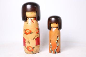 Usaburo Kokeshi - Pop Kantsubaki and Neko Yanagi Kokeshi Set