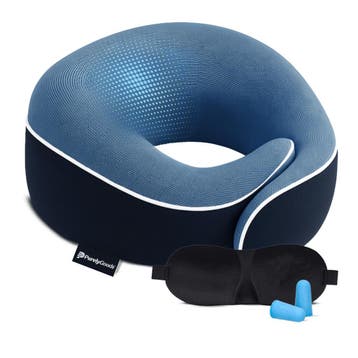 PurelyGoods Nekkussen Reiskussen Vliegtuig - Blauw, Huis en Inrichting, Woonaccessoires | Kussens, Verzenden, Nieuw, Blauw, Rond