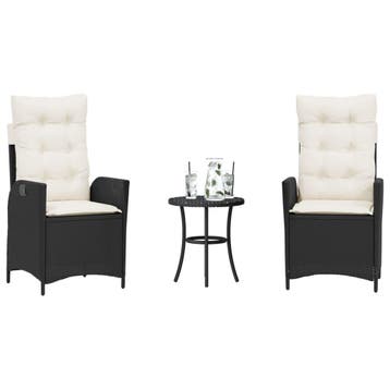 vidaXL 3-delige Bistroset met kussens poly rattan zwart, Verzenden, Nieuw