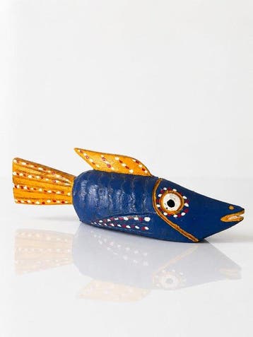 sculptuur, Large 40 cm Bozo Fish Sculpture – Hand-Carved and