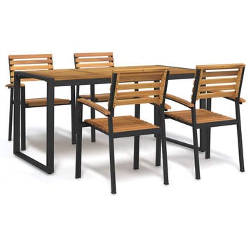 vidaXL 5-delige Tuinset massief acaciahout en metaal, Tuin en Terras, 4 zitplaatsen, Nieuw, Tuinset, Verzenden