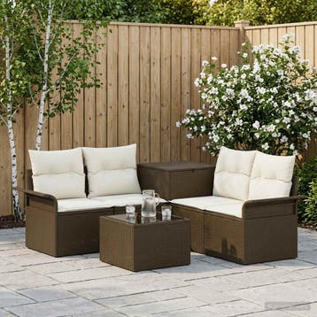vidaXL Bankstel 6 st 4-Aantal zitplaatsen Bruin en Crème Wit, Verzenden, Nieuw, Rotan, 6 zitplaatsen