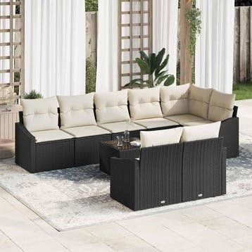 vidaXL Tuinbankenset 9 st Bruin en Crème poly rattan, Verzenden, Nieuw, Meer dan 8 zitplaatsen