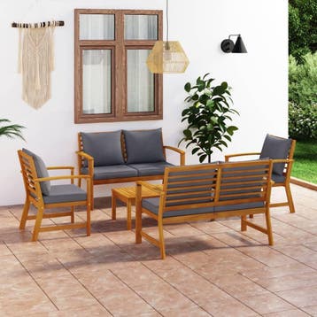 vidaXL 5-delige Loungeset met kussens massief acaciahout, Tuin en Terras, Tuinsets en Loungesets, Verzenden, Nieuw, Hardhout, Loungeset