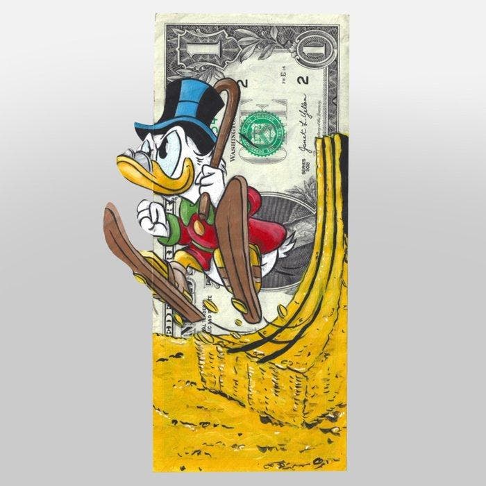 Alan Stefanov (1999) - Jumping on Wealth 1 dollar bill, Antiek en Kunst, Kunst | Schilderijen | Modern