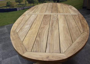 Ellips dining tuintafel 280x130xH77 cm teak 12x12 poot, Tuin en Terras, Tuintafels, Ophalen of Verzenden, Nieuw, Teakhout