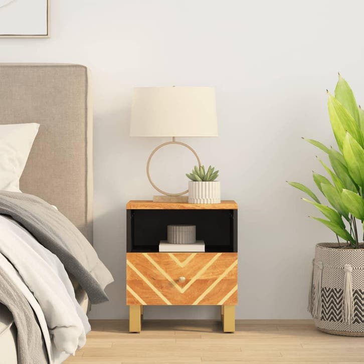 vidaXL Nachtkastje massief mangohout bruin en zwart, Huis en Inrichting, Slaapkamer | Nachtkastjes, Nieuw, Minder dan 45 cm, Hout