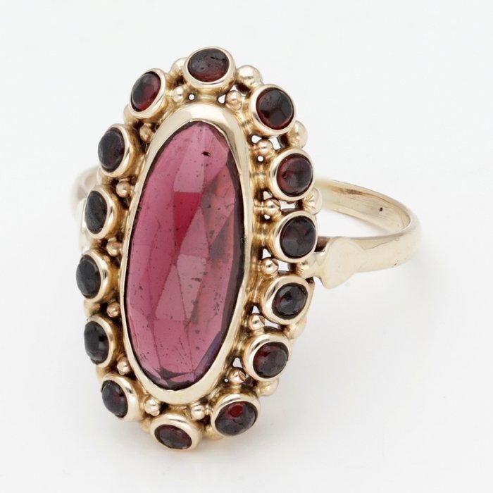 Ring - 14 karaat Geel goud - Granaat, Sieraden, Tassen en Uiterlijk, Ringen