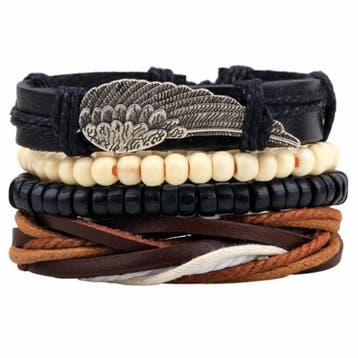 Fako Bijoux - Armband - Leder - Set Vintage - Vleugel, Verzenden, Nieuw