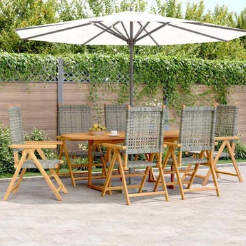 vidaXL 7-delige Tuinset poly rattan en massief hout grijs, Tuin en Terras, Verzenden, Nieuw, Hardhout, Tuinset