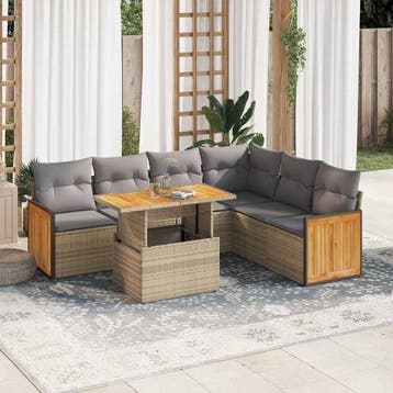 vidaXL 7-delige Loungeset met kussens poly rattan acacia, Verzenden, Nieuw, Loungeset