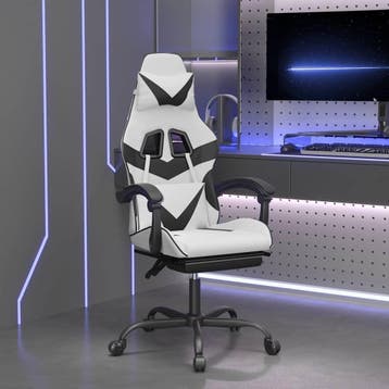vidaXL Gamestoel met voetensteun kunstleer wit en zwart, Verzenden, Nieuw, Wit
