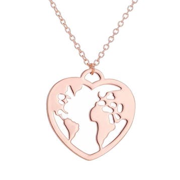 Fako Bijoux - Ketting - Wereldbol Hart - Wereldkaart - Rosé, Verzenden, Nieuw