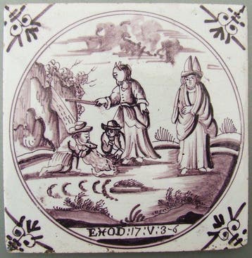 Tegel - Bijbelse tegel in mangaan. - 1750-1800