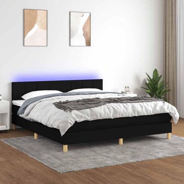 vidaXL Boxspring met matras en LED stof zwart 180x200 cm, Eenpersoons, Verzenden, Zwart, Nieuw