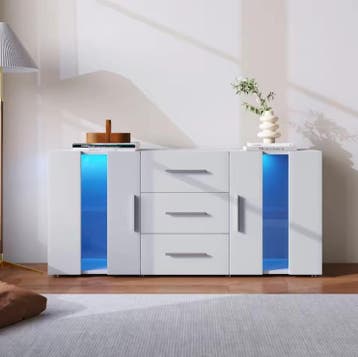 Witte Dressoirkast met LED Verlichting – Modern 140x35x70 cm, Verzenden, Nieuw