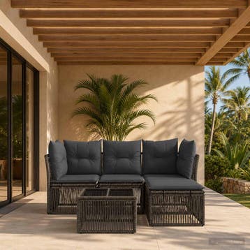 vidaXL Tuinbankenset 5 st Grijs poly rattan, Verzenden, Nieuw, 5 zitplaatsen