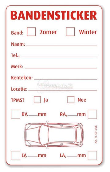 Banden stickers TPMS (Bandenopslag), Verzenden
