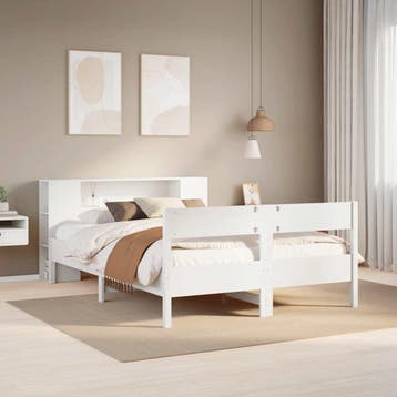 vidaXL Bed met boekenkast zonder matras grenenhout wit, Huis en Inrichting, Slaapkamer | Bedden, Verzenden, Wit, Overige maten