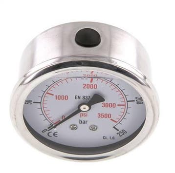 0..250 Bar Glycerine Manometer Achteraansluiting RVS/Messing, Verzenden, Nieuw