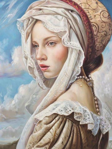 Anne Dias - (100% handpainted !) Lady Eulalia of Persistance, Antiek en Kunst