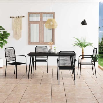 vidaXL 5-delige Tuinset katoenen touw en staal zwart, 4 zitplaatsen, Verzenden, Nieuw, Rvs