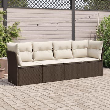 vidaXL 4-delige Loungeset met kussens poly rattan bruin, Verzenden, Nieuw, Loungeset