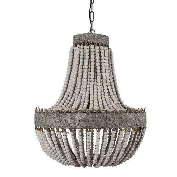Grote handgemaakte Kralen Hanglamp Ø 52 cm - ACTIE !, Huis en Inrichting, Lampen | Hanglampen, 50 tot 75 cm, Nieuw, Hout, Metaal