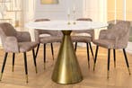 Ronde eettafel ELEGANCIA 100cm messing wit marmer ijzer met, Huis en Inrichting, Tafels | Eettafels, Ophalen of Verzenden, Nieuw