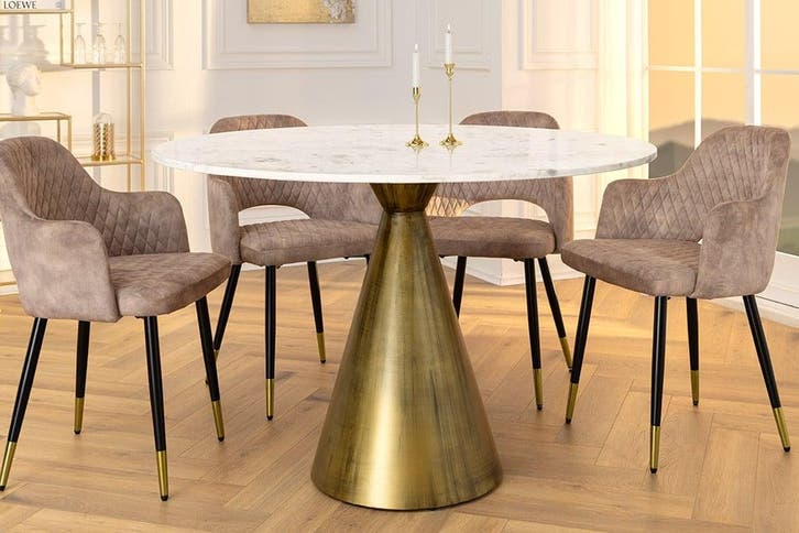Ronde eettafel ELEGANCIA 100cm messing wit marmer ijzer met, Huis en Inrichting, Tafels | Eettafels, Ophalen of Verzenden