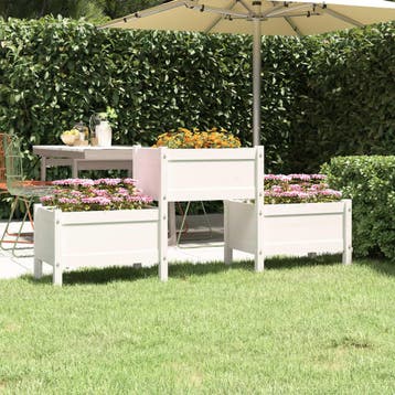 vidaXL Plantenbak 178,5x44x75 cm massief grenenhout wit, Verzenden, Nieuw, Hout, 60 cm of meer