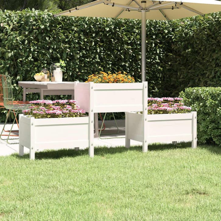 vidaXL Plantenbak 178,5x44x75 cm massief grenenhout wit, Tuin en Terras, Bloembakken en Plantenbakken, Nieuw, Hout, 60 cm of meer