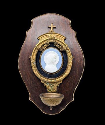 Antiek Wijwatervat - Médaillon de la Vierge en Céramique