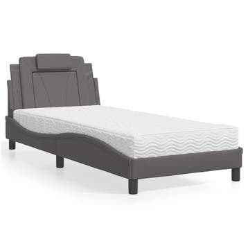 vidaXL Bed Viana met matras kunstleer grijs 90x200 cm, Huis en Inrichting, Overige materialen, 90 cm, Eenpersoons, Verzenden