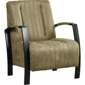 Leren fauteuil Glamour - Kenia Olive (olijf), Nieuw, Ophalen of Verzenden, 50 tot 75 cm, Industrieel, Modern, Retro