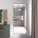 Staande Lichaamsspiegel 160 cm – Goud en Houtlook Vrijstaand, Verzenden, Nieuw