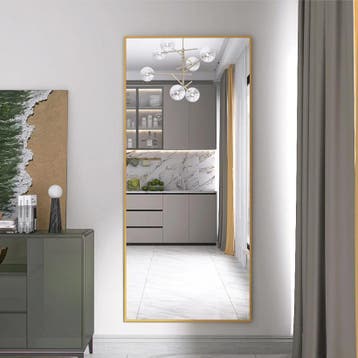 Staande Lichaamsspiegel 160 cm – Goud en Houtlook Vrijstaand, Verzenden, Nieuw