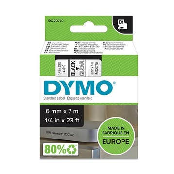 Dymo S0720770 / 43610 tape zwart op transparant 6 mm, Computers en Software, Printerbenodigdheden, Verzenden, Nieuw, Printertape