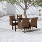 vidaXL 5-delige Tuinset met kussens bruin en zwart, Tuin en Terras, 4 zitplaatsen, Nieuw, Tuinset, Verzenden