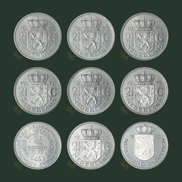 Nederland. 2 1/2 Gulden 1969 t/m 1980 KWALITEIT (9, Postzegels en Munten