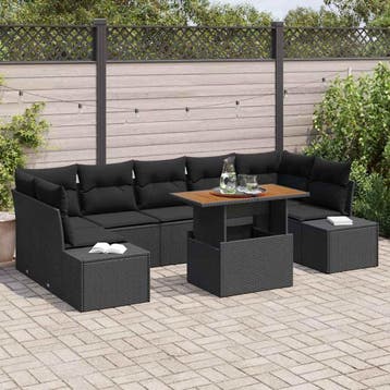 vidaXL Tuinbankenset 8 st Zwart poly rattan, Verzenden, Nieuw, Rotan, 8 zitplaatsen