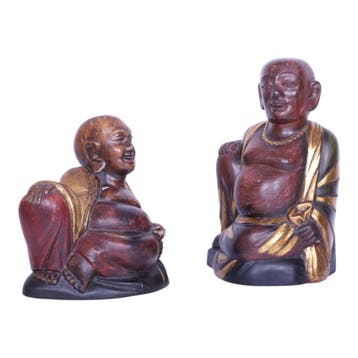 Handgesneden Lachende Boeddha Beelden - Set van 2, Antiek en Kunst, Verzenden