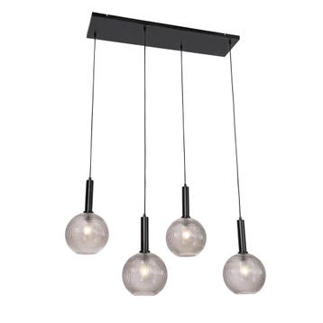 Design hanglamp zwart met smoke glas 4-lichts  - Chico, Verzenden, Nieuw, Glas, Design