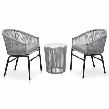 vidaXL 3-delige Bistroset met kussens PE-rattan grijs, Verzenden, Nieuw, 3 zitplaatsen
