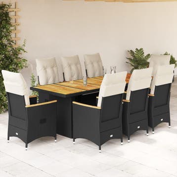 vidaXL 9-delige Tuinset met kussens poly rattan zwart, Verzenden, Nieuw, 8 zitplaatsen, Tuinset
