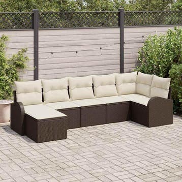 vidaXL Bankstel met kussen met opslag 7 pcs Bruin poly, Verzenden, Nieuw, Rotan, 7 zitplaatsen